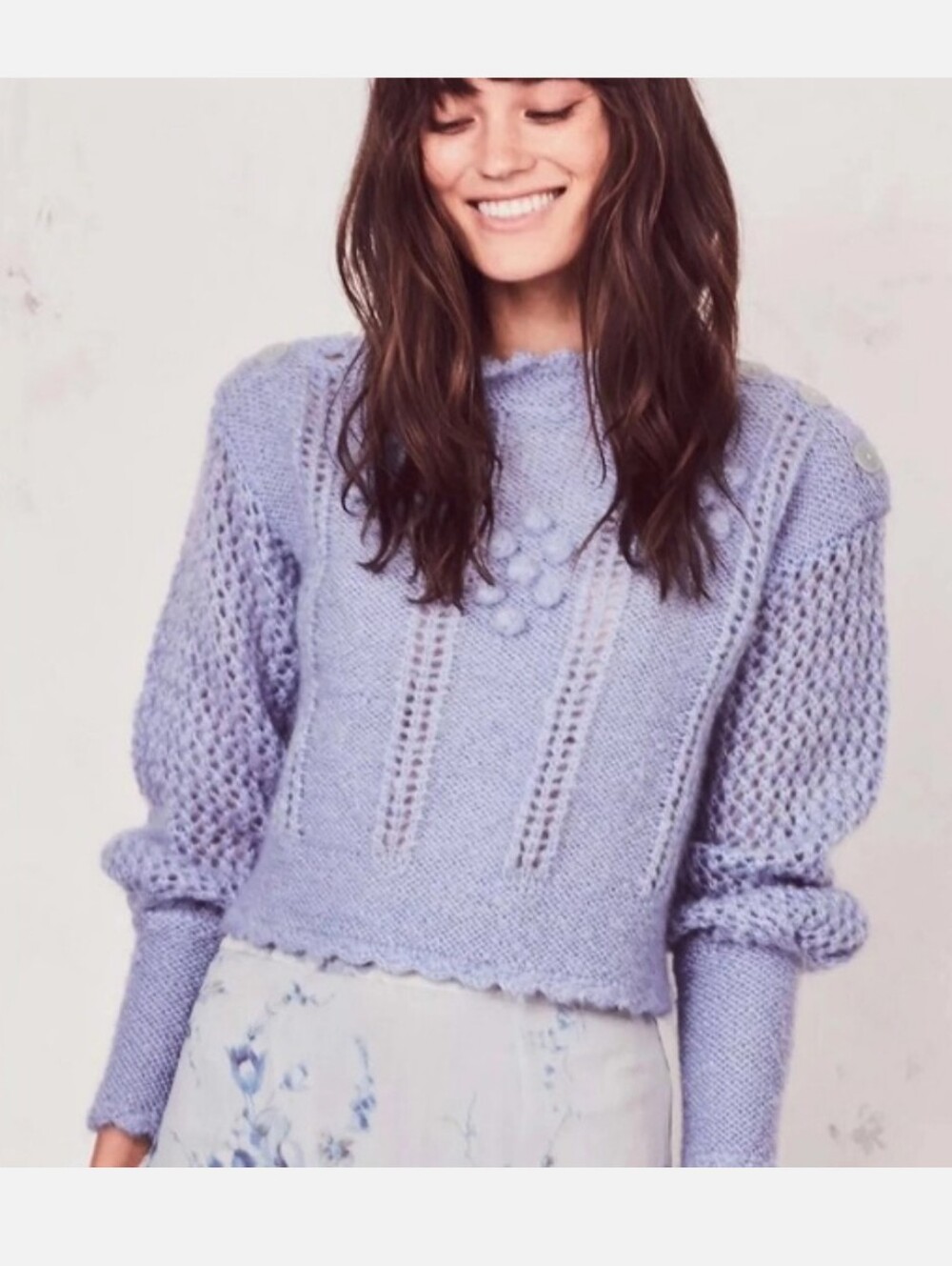 LoveShackFancy Women's XS Persephone Sweater Mohair Mock Neck in Blue Moon